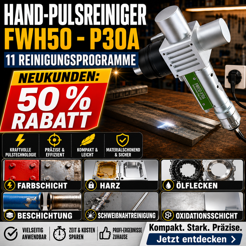 Handgehaltene Pulsenreinigung FWH50-P30A：Unterstützt 11 Reinigungsprogramme und ermöglicht einfaches Umschalten zwischen verschiedenen Prozessen.